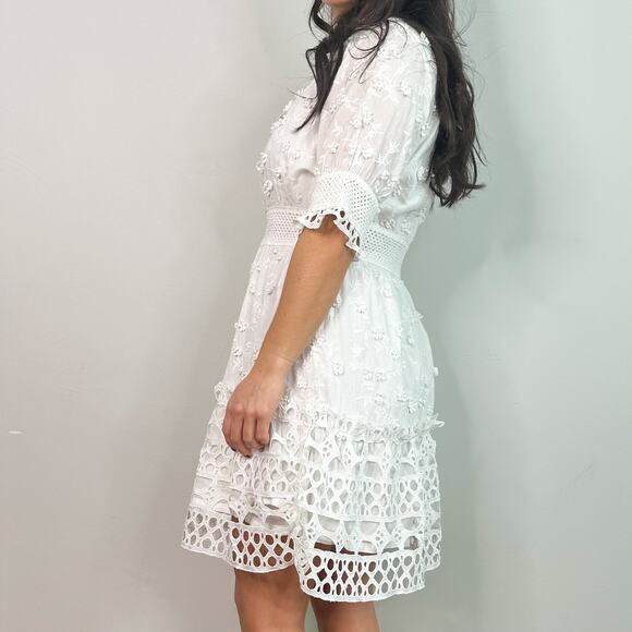 Boston Proper White A-Line Crochet Floral Lace Half Sleeve Dress - Picture 3 of 8